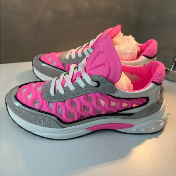 Valentino Neon Pink and Gray Sneakers - Picture 4 of 11